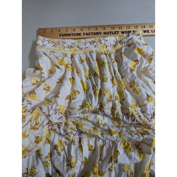 Rose + Olive Resort 100% Rayon Floral Tiered Maxi Skirt Size Small Yellow Boho - Picture 4 of 11